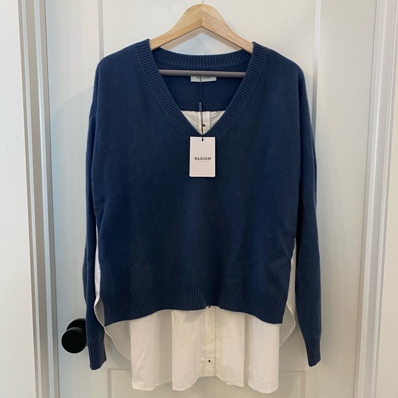 NAADAM Cashmere Mixed Media Pleated Back Sweater NWT Size Medium $375 - Picture 1 of 8